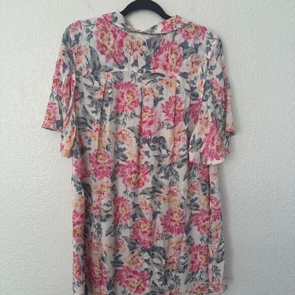 Z Supply Pink and Gray Floral Button-Down Shirt Blouse Size Small - Picture 6 of 7